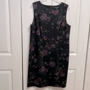 Mario Serrani Italy Black Purple Rose Print Sleeveless Pencil Dress Size L